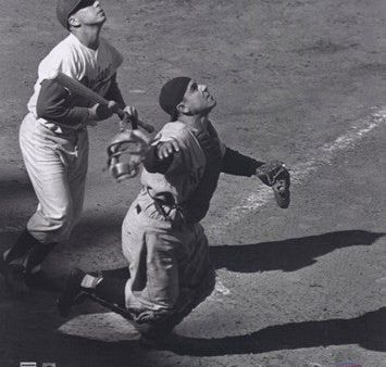 Yogi Berra - catching action - sepia Discount