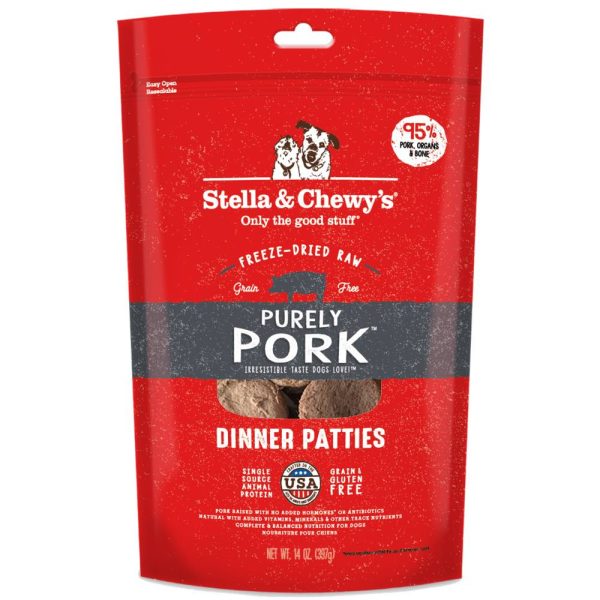 Stella & Chewy’s Purely Pork Dinner Patties Grain-Free Freeze-Dried Raw Dog Food 14oz Supply